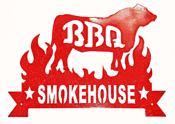 BBQ Smokehouse Steer Metal Sign