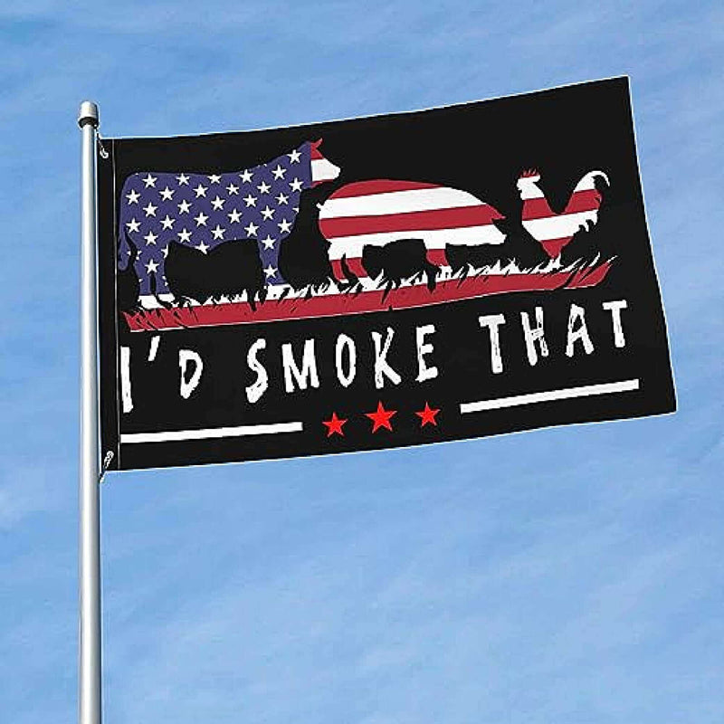 I'd Smoke That Steer Pig Chicken American BBQ Flag