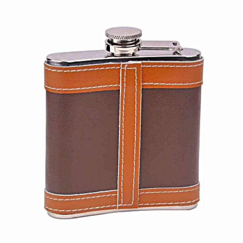 Brown and Tan Leather Wrapped Flask 6 oz.