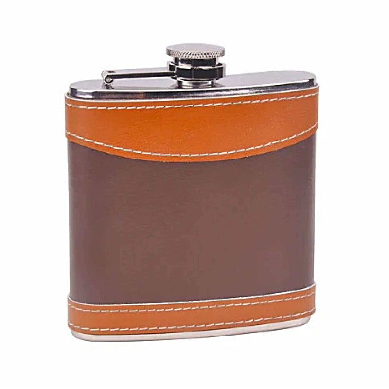 Brown and Tan Leather Wrapped Flask 6 oz.