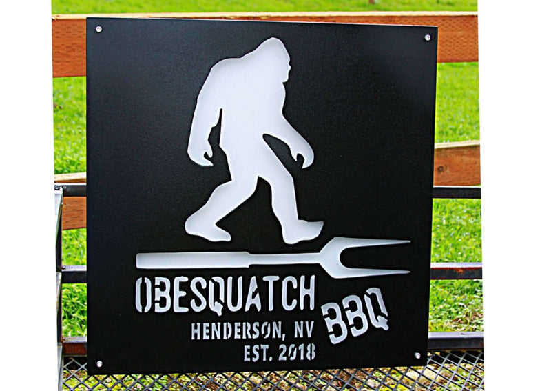 Obesquatch BBQ Custom Metal Logo Sign