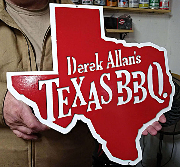 Derek Allan's Texas BBQ Custom Metal Logo Sign