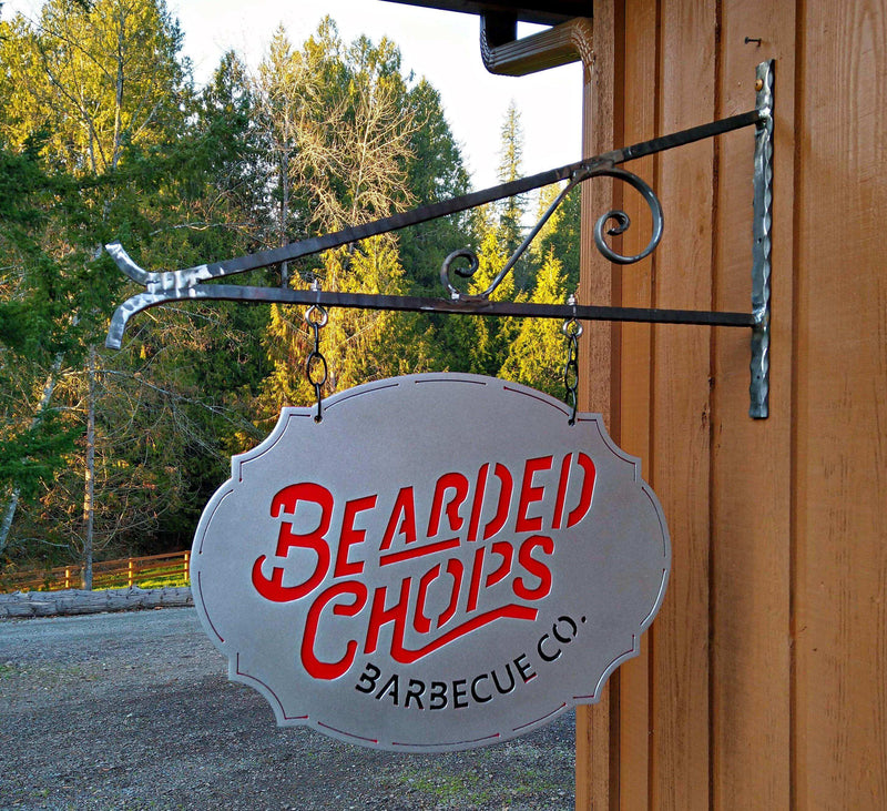 Bearded Chops Custom Metal Logo Sign with Custom Bracket