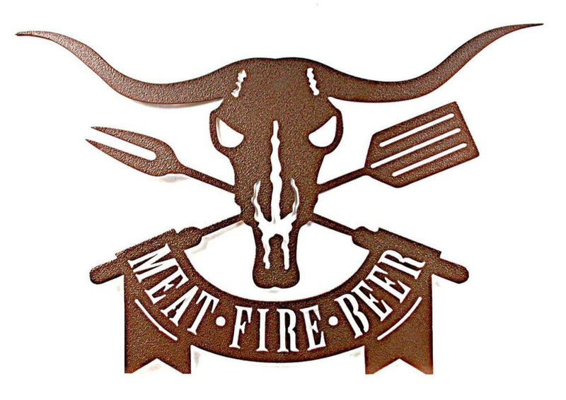 Meat Fire Beer BBQ Sign Custom One Line of Text Metal BBQ Sign