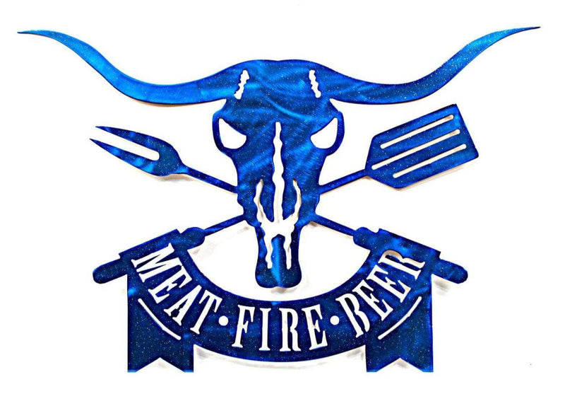 Meat Fire Beer BBQ Sign Custom One Line of Text Metal BBQ Sign