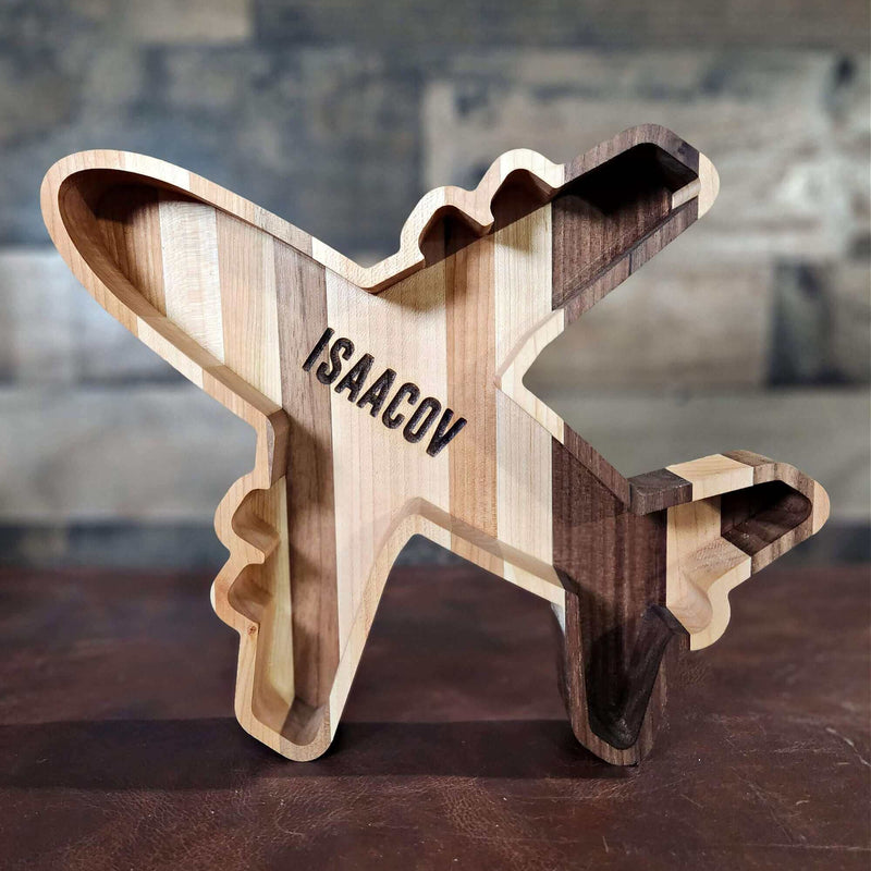 perfect pilot gift airplane wood tray with custom name on it