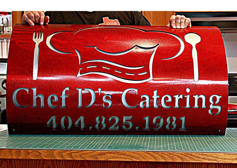 Curved Smoker Custom Metal Logo Sign for Chef D's Catering