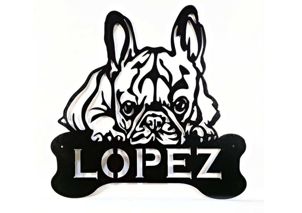 Personalized French Bulldog with Bone Metal Sign