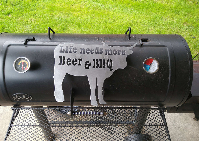Life Needs More Beer & BBQ Steer Metal BBQ Sign