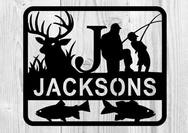 Deer and Fishing Family Sign