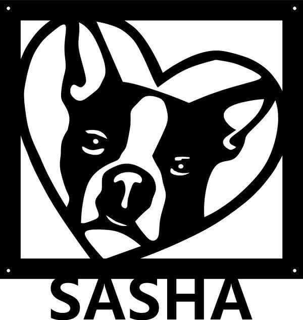 Boston Terrier with Name Metal Sign
