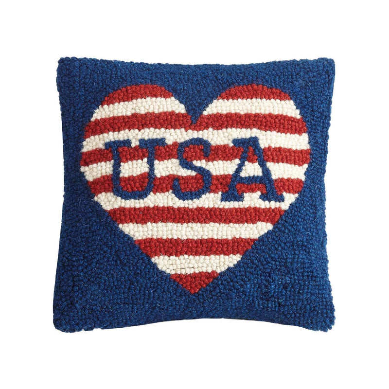 USA Flag with Heart Red White and Blue Pillow